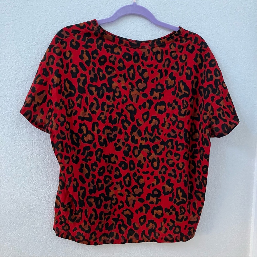 Zara Red Black and Brown Leopard Print Short Sleeve Tee